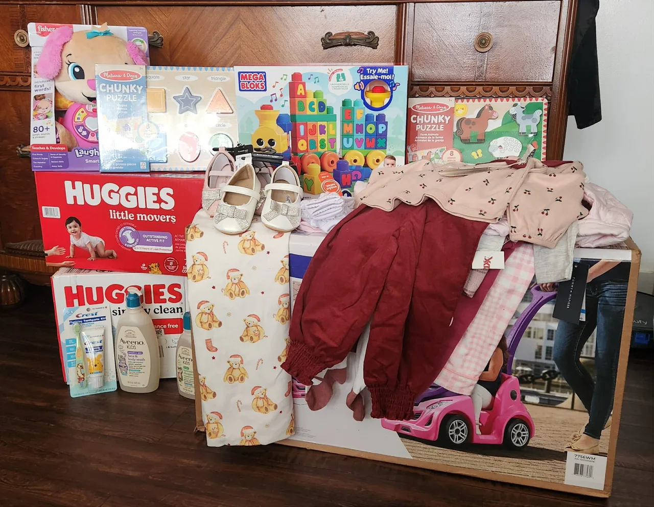 Toys, diapers, clothes and baby supplies donated